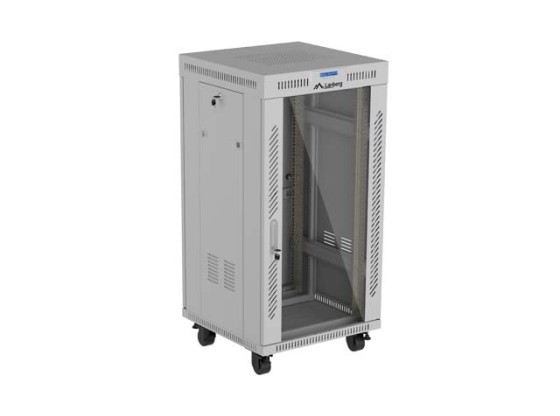 RACK CABINET 19" FREE-STANDING 22U/600X600 (FLAT PACK) WITH GLASS DOOR LCD GREY LANBERG V2