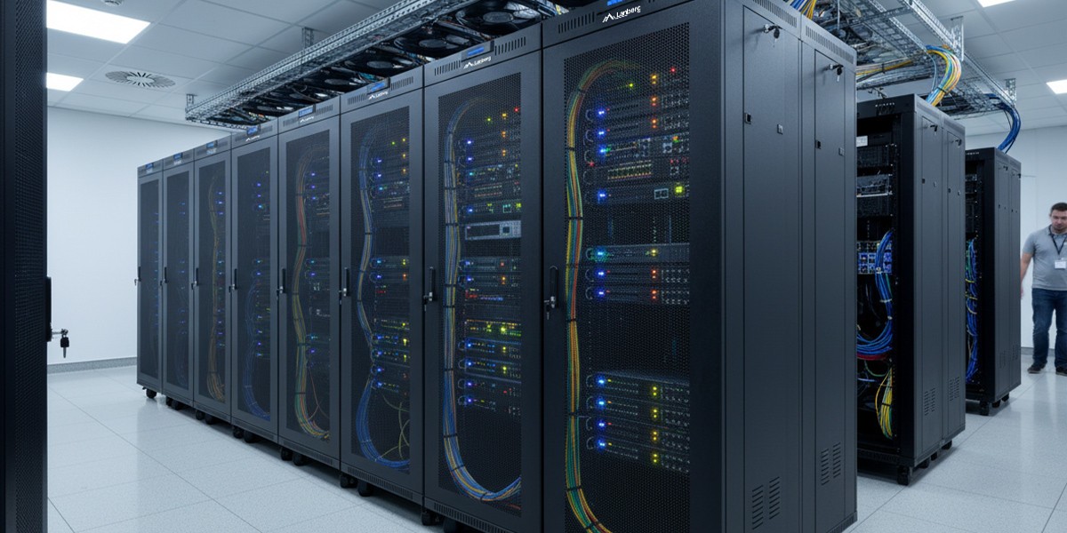 Server room with Lanberg standing rack cabinets 