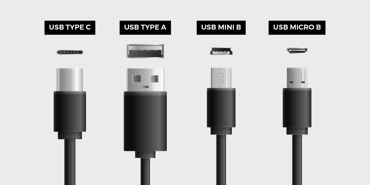 4 różne typu końcówek kabla USB