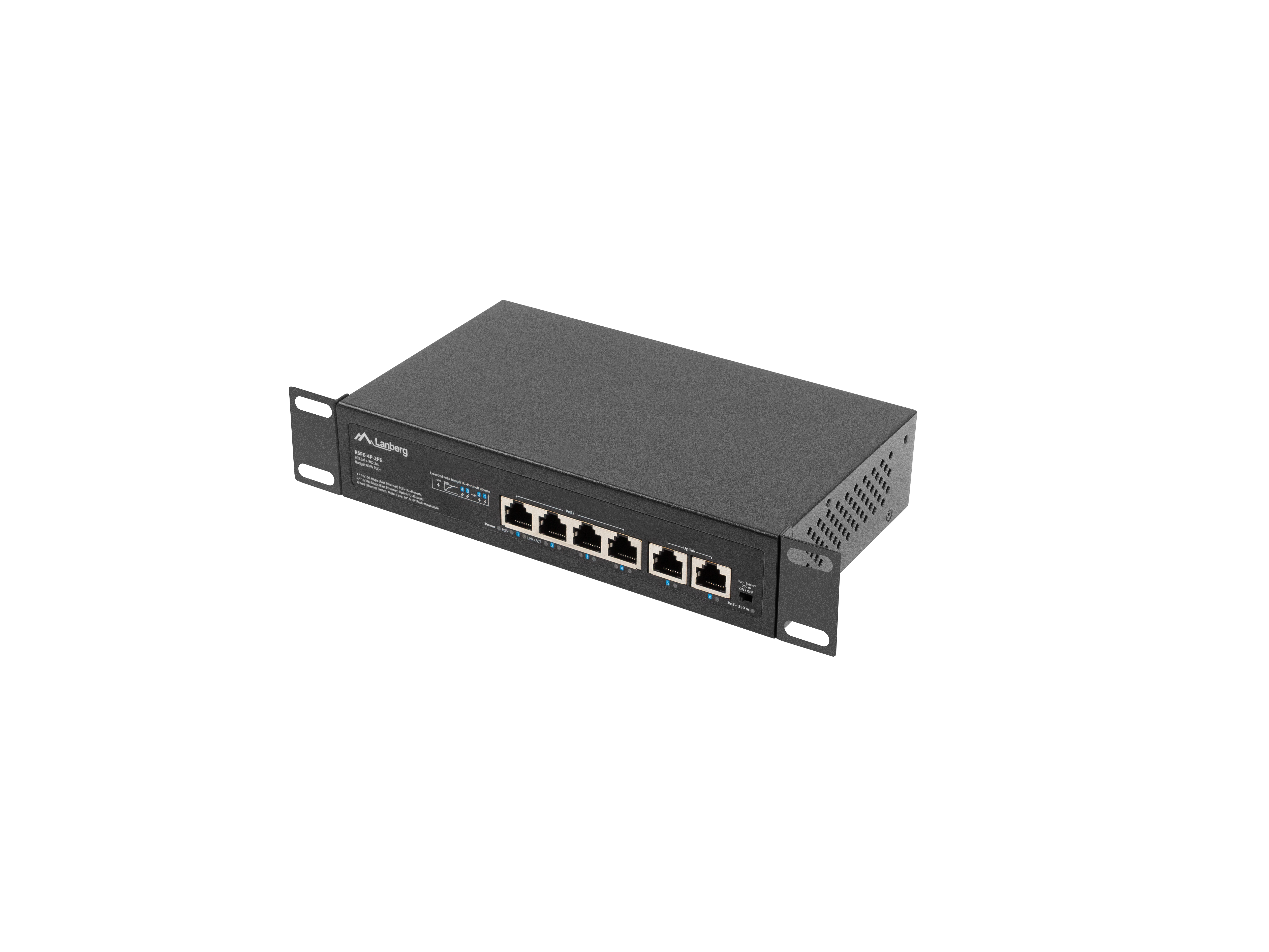Lanberg RSFE-4P-2FE-60 network switch Unmanaged Fast Ethernet (10/100) Power over Ethernet (PoE) 1U Black