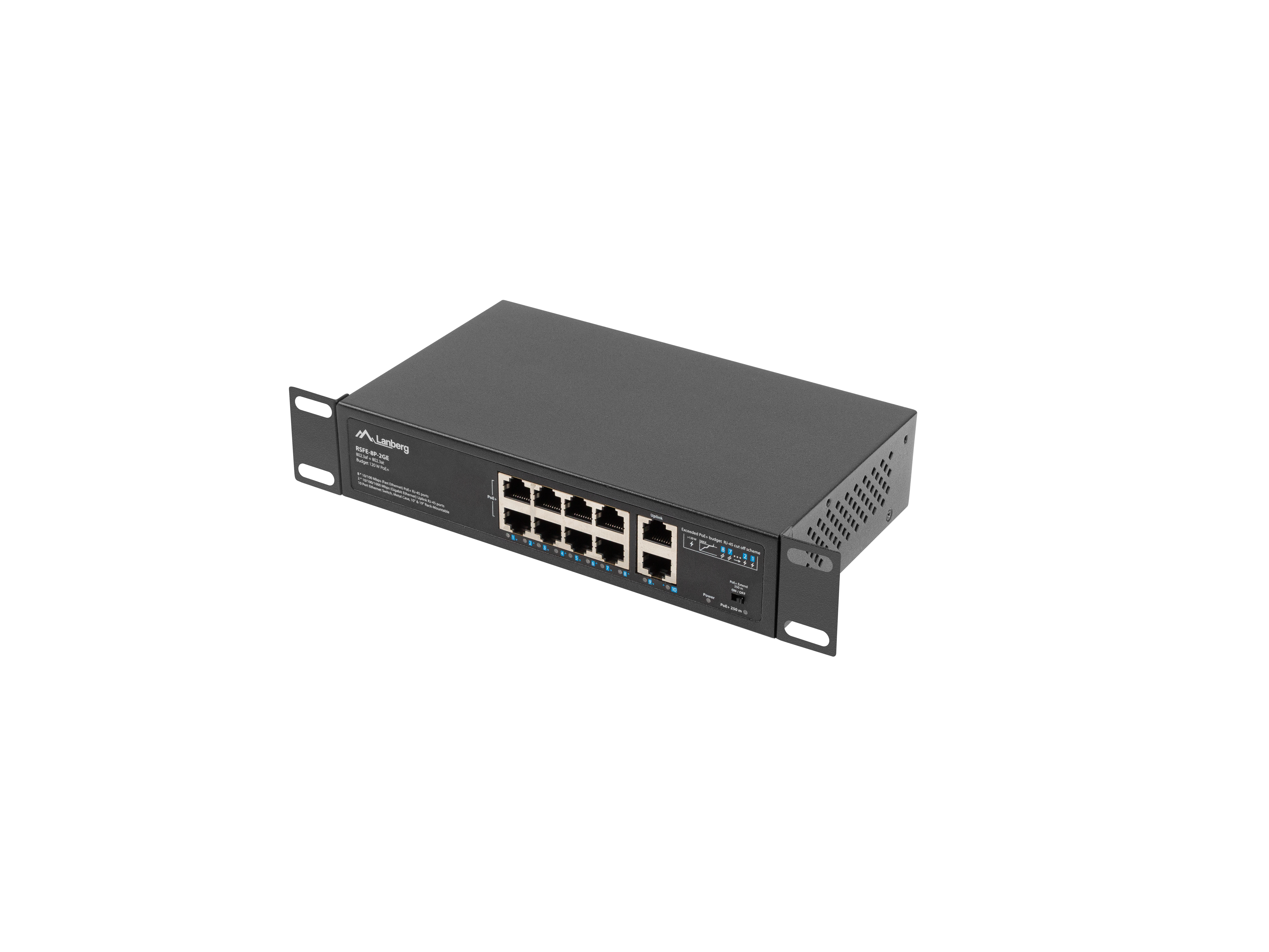 Lanberg RSFE-8P-2GE-120 network switch Unmanaged Gigabit Ethernet (10/100/1000) Power over Ethernet (PoE) 1U Black