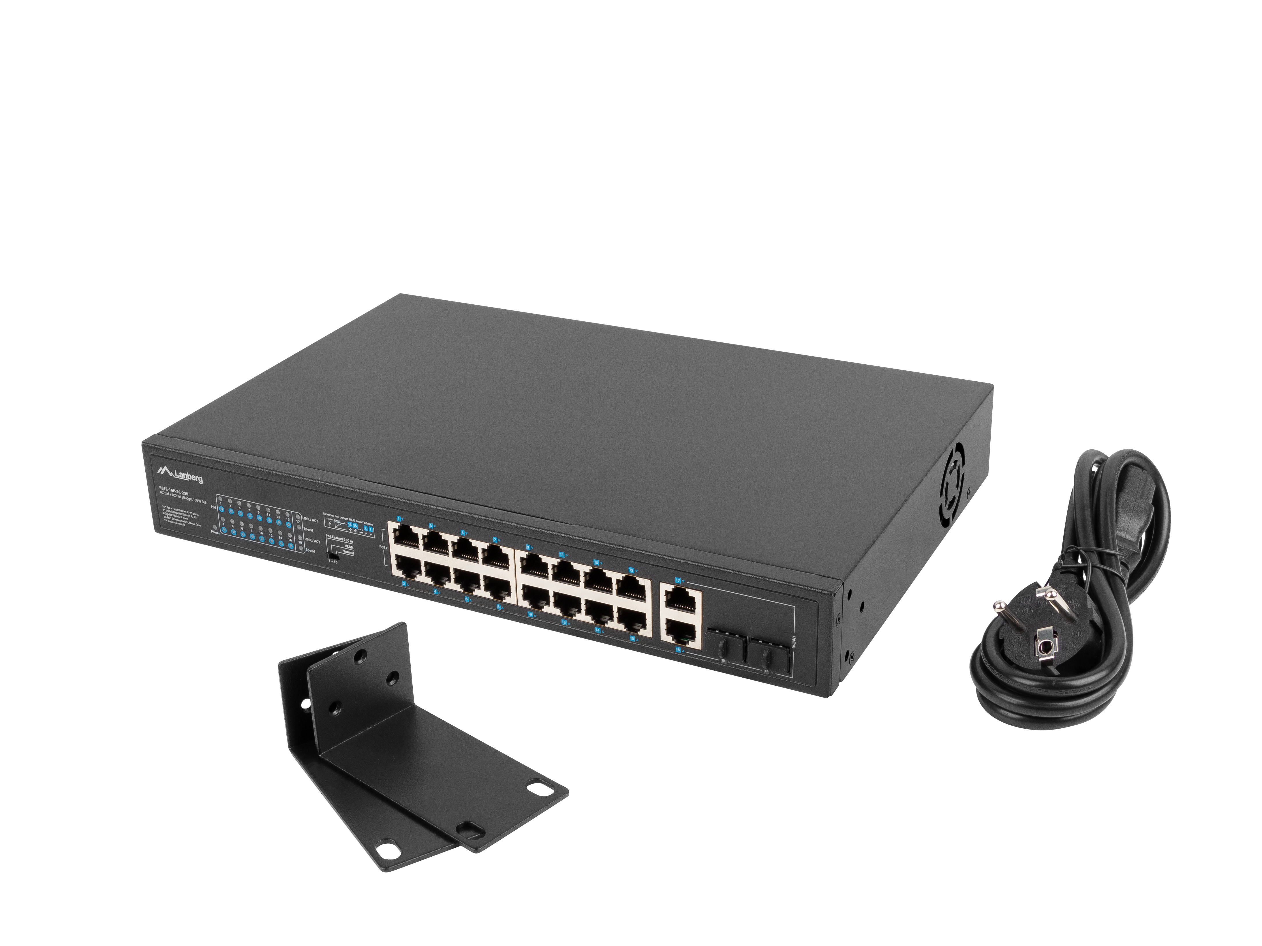 Lanberg RSFE-16P-2C-250 network switch Unmanaged Gigabit Ethernet (10/100/1000) Power over Ethernet (PoE) 1U Black