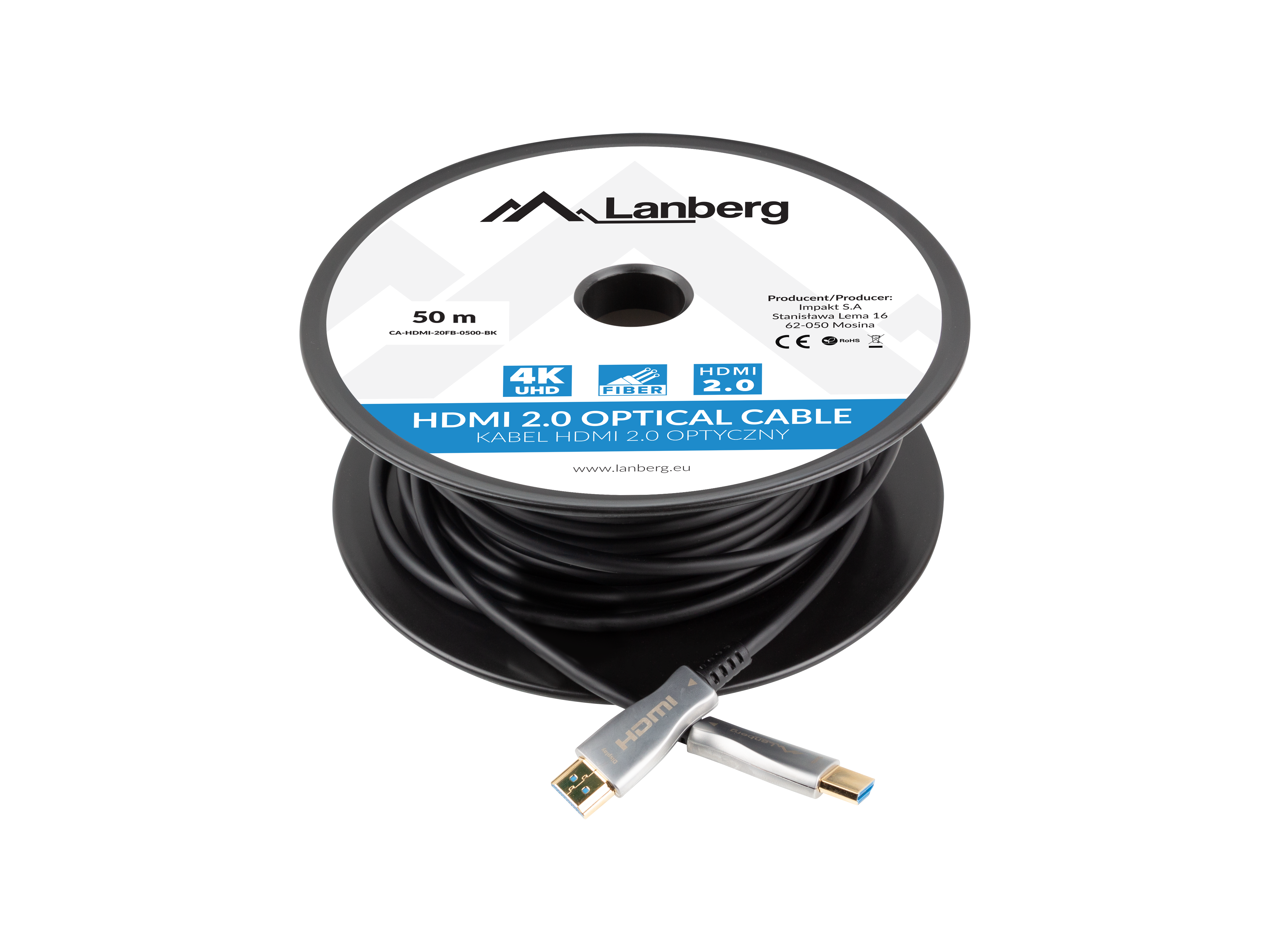 Lanberg CA-HDMI-20FB-0500-BK HDMI cable 50 m HDMI Type A (Standard) Black, Silver