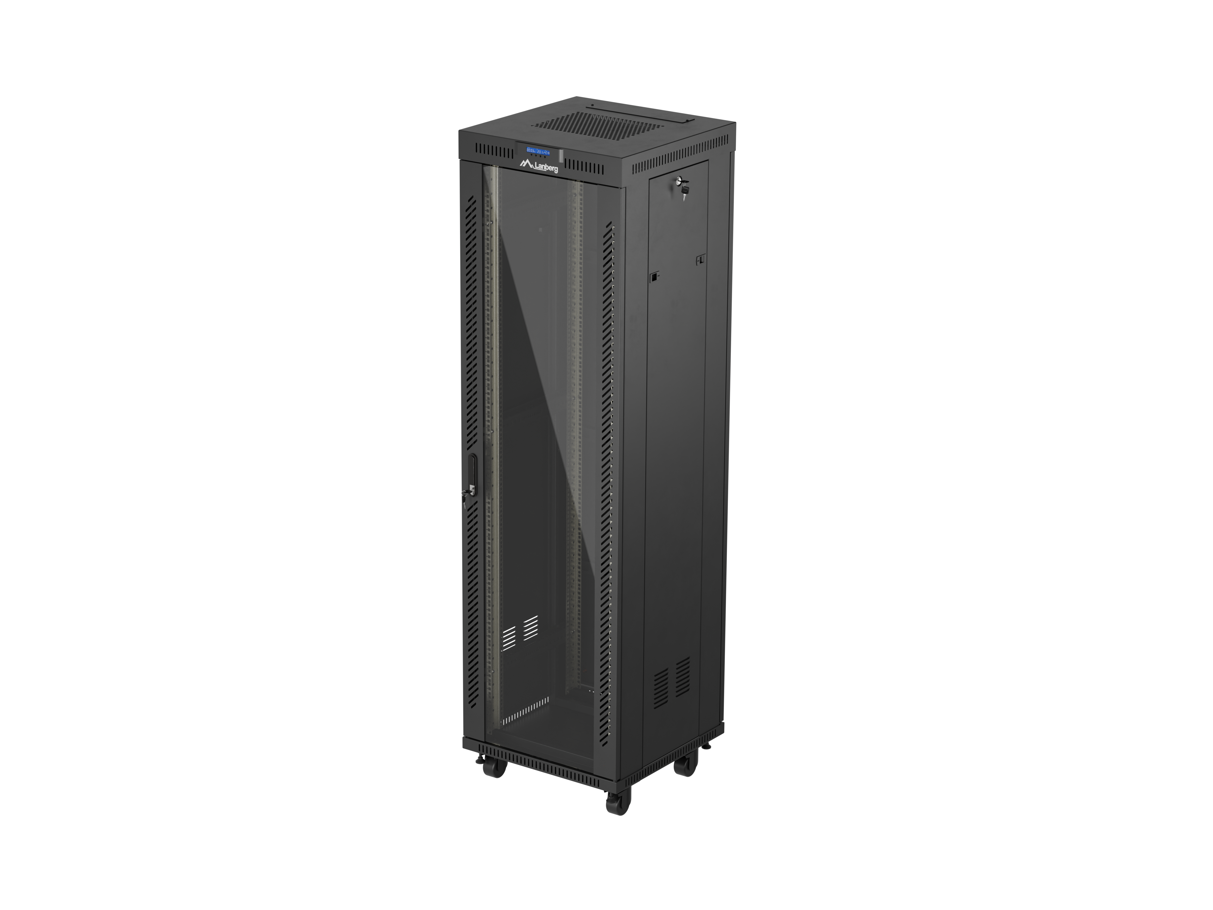 STANDING RACK 19" 42U 600X600 BLACK GLASS DOOR LCD LANBERG (FLAT PACK)