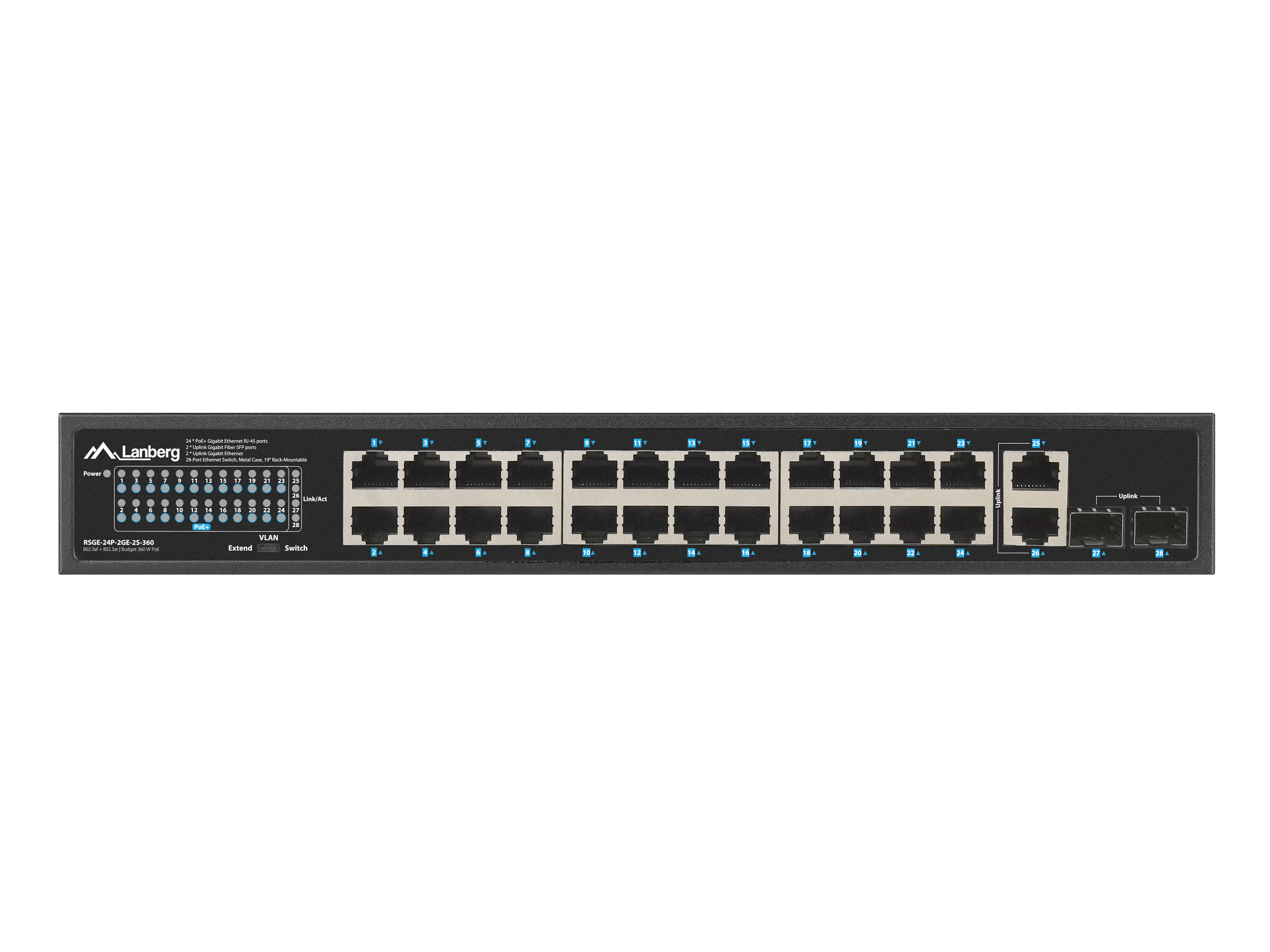 SWITCH LANBERG 24X 1GB POE+/2X GB 2X SFP RACK 19" GIGABIT ETHERNET 360W