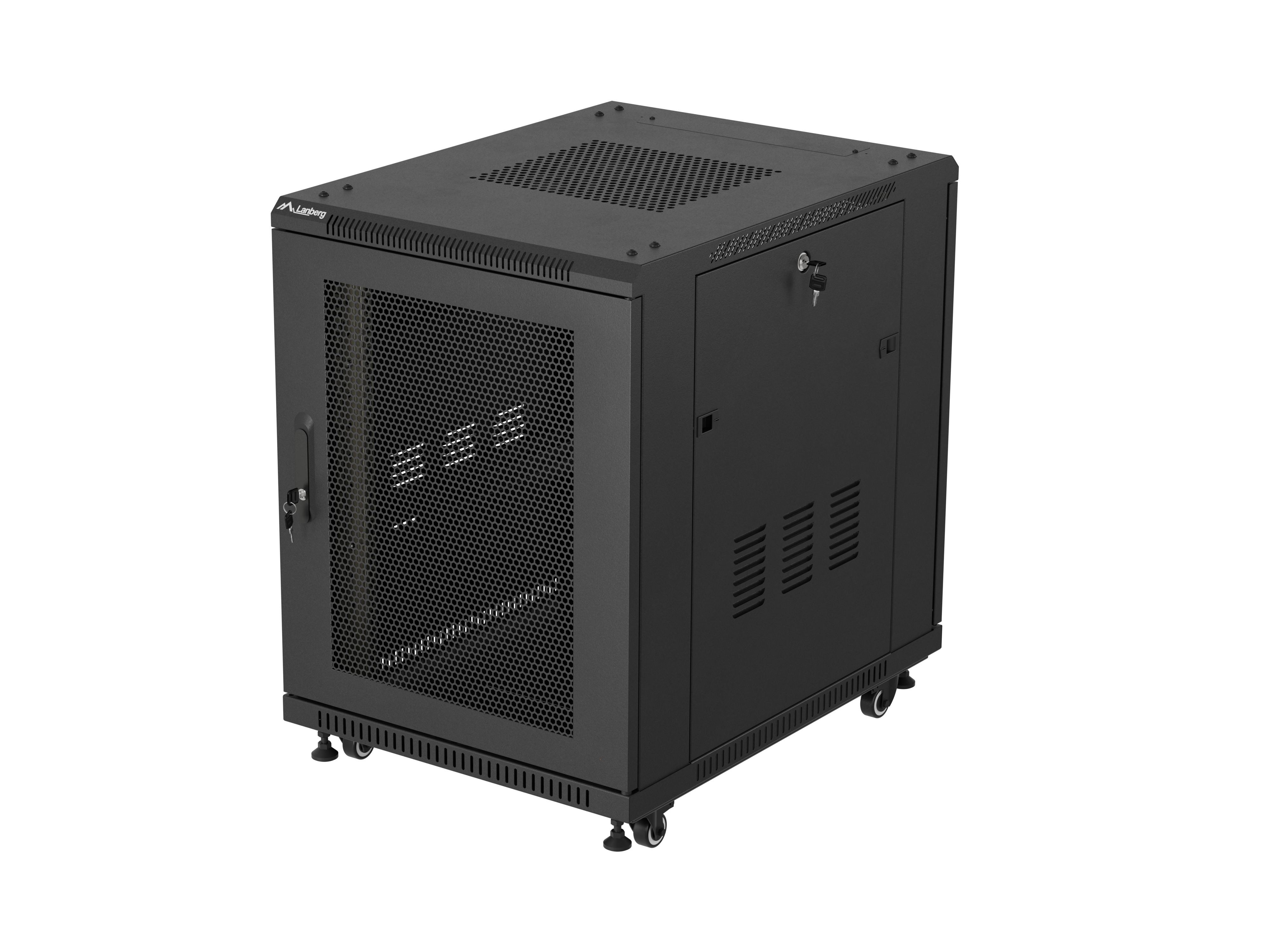 RACK CABINET 19" FREE-STANDING 15U/600X800 (FLAT PACK) WITH MESH DOOR BLACK LANBERG