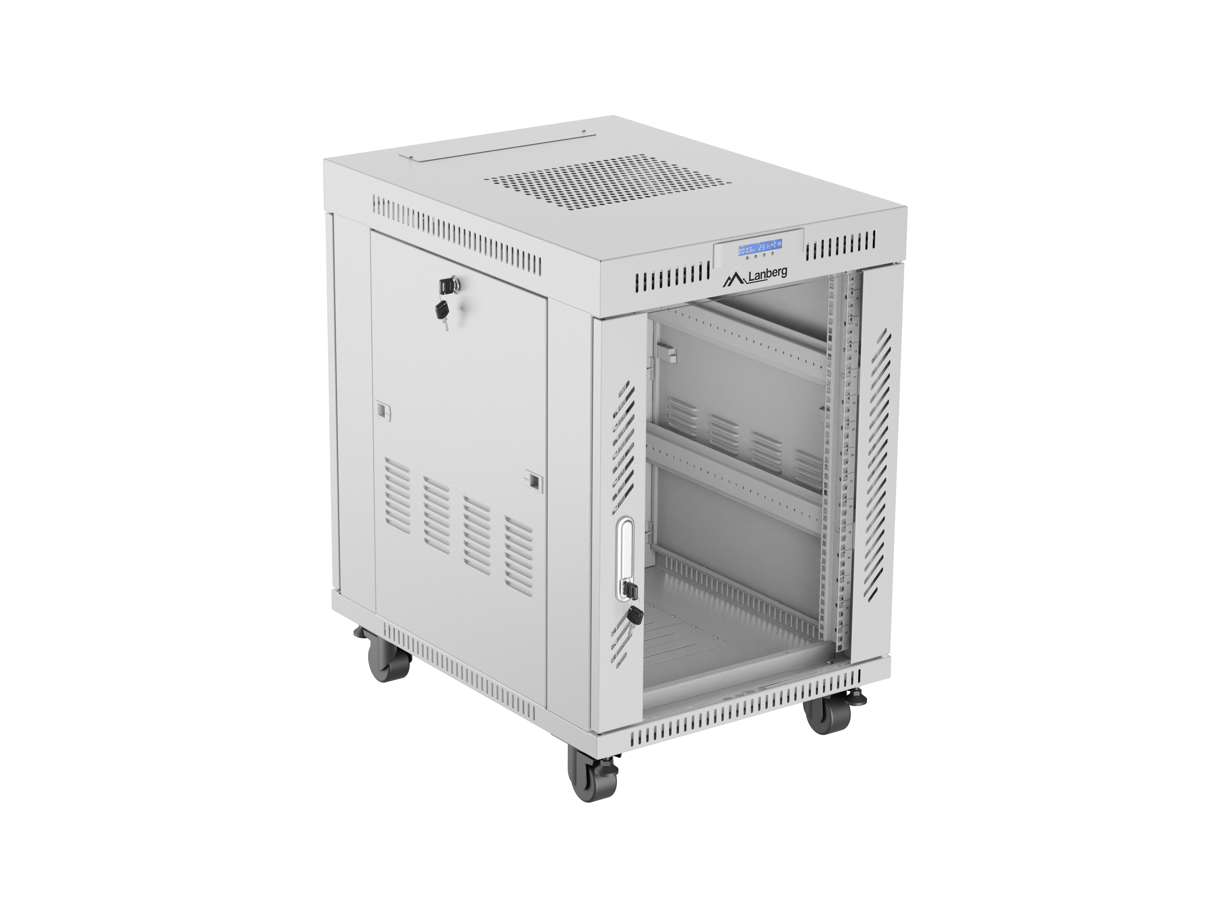 FLOOR-STANDING RACK CABINET 19" 15U 600X800 GREY LCD GLASS DOOR LANBERG (FLAT PACK) V2