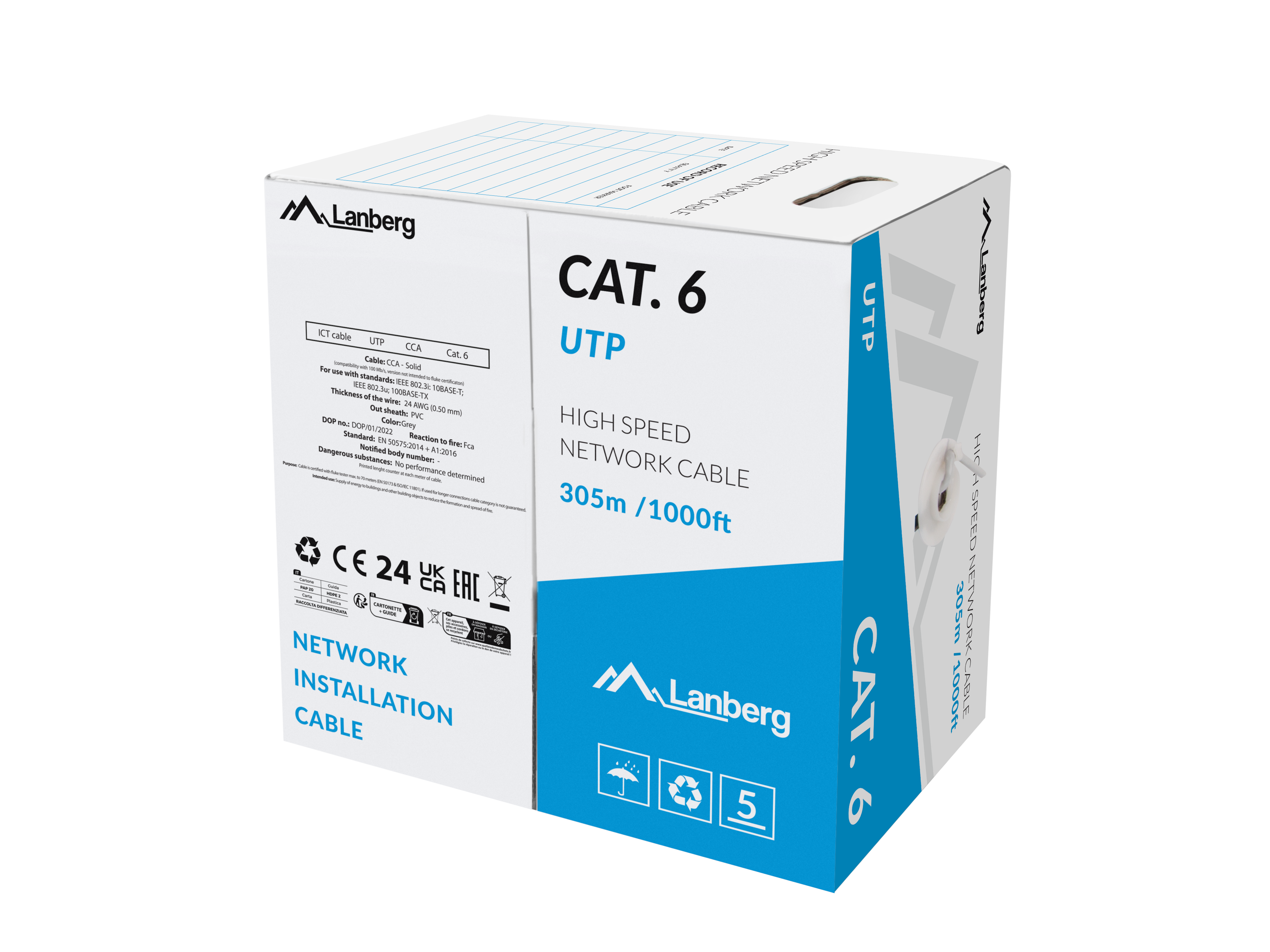 LAN CABLE UTP Category 6 305 Meters Wire CCA Grey FLUKE PASSED By LANBERG