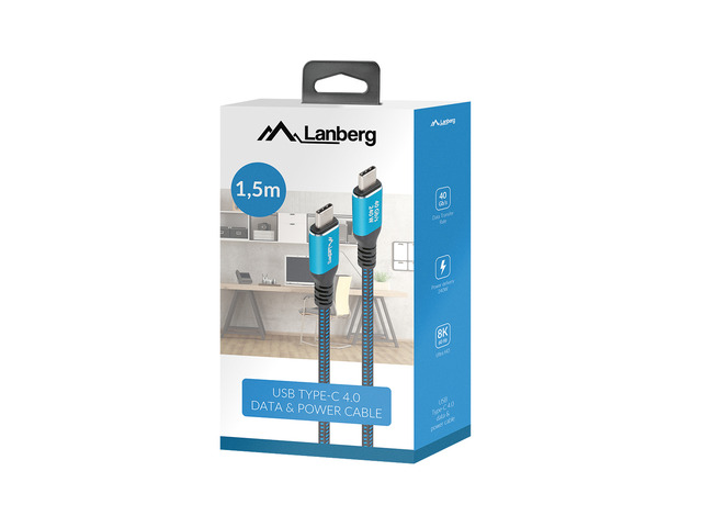 LANBERG USB-C M/M USB4 Kabel 1,5m 240W 8K 60Hz schwarz/blau