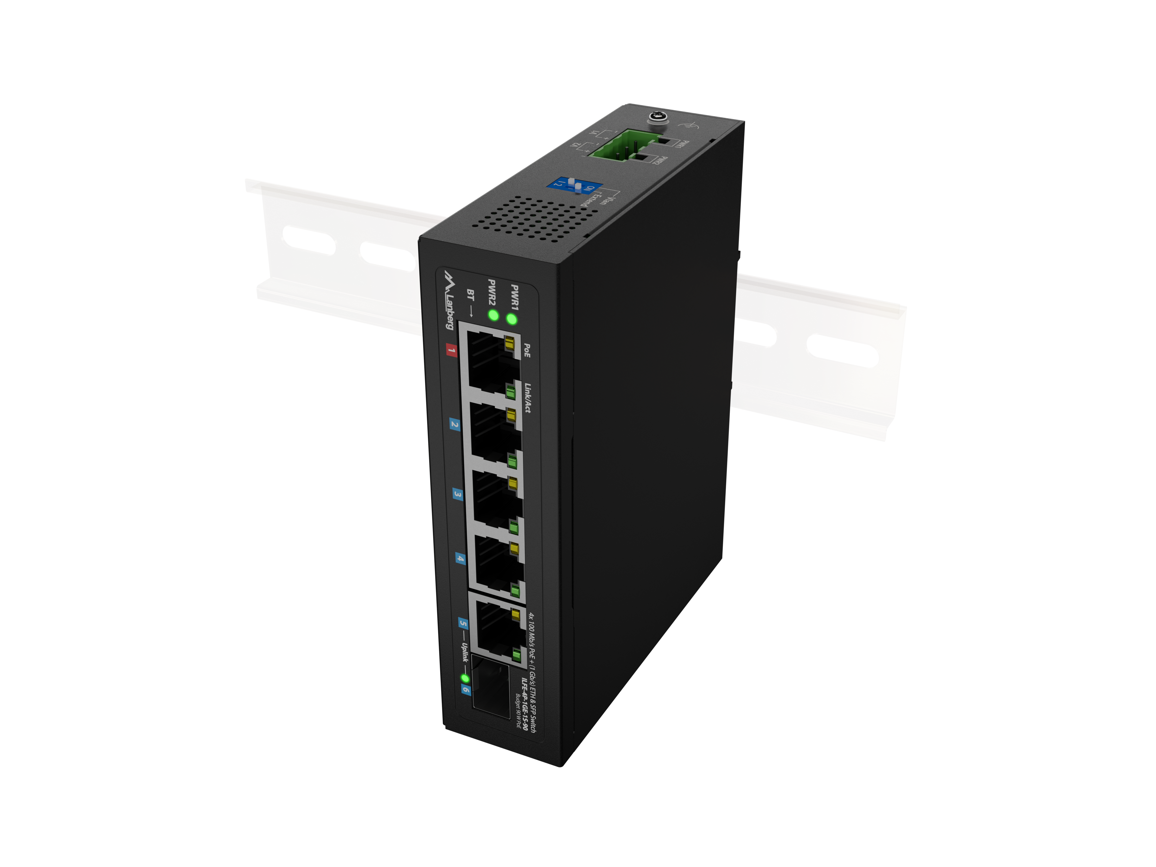 SWITCH LANBERG ILFE-4P-1GE-1S-90 LIGHT INDUSTRIAL POE 1XBT 3XAT SFP+ETH DIN FAST ETHERNET