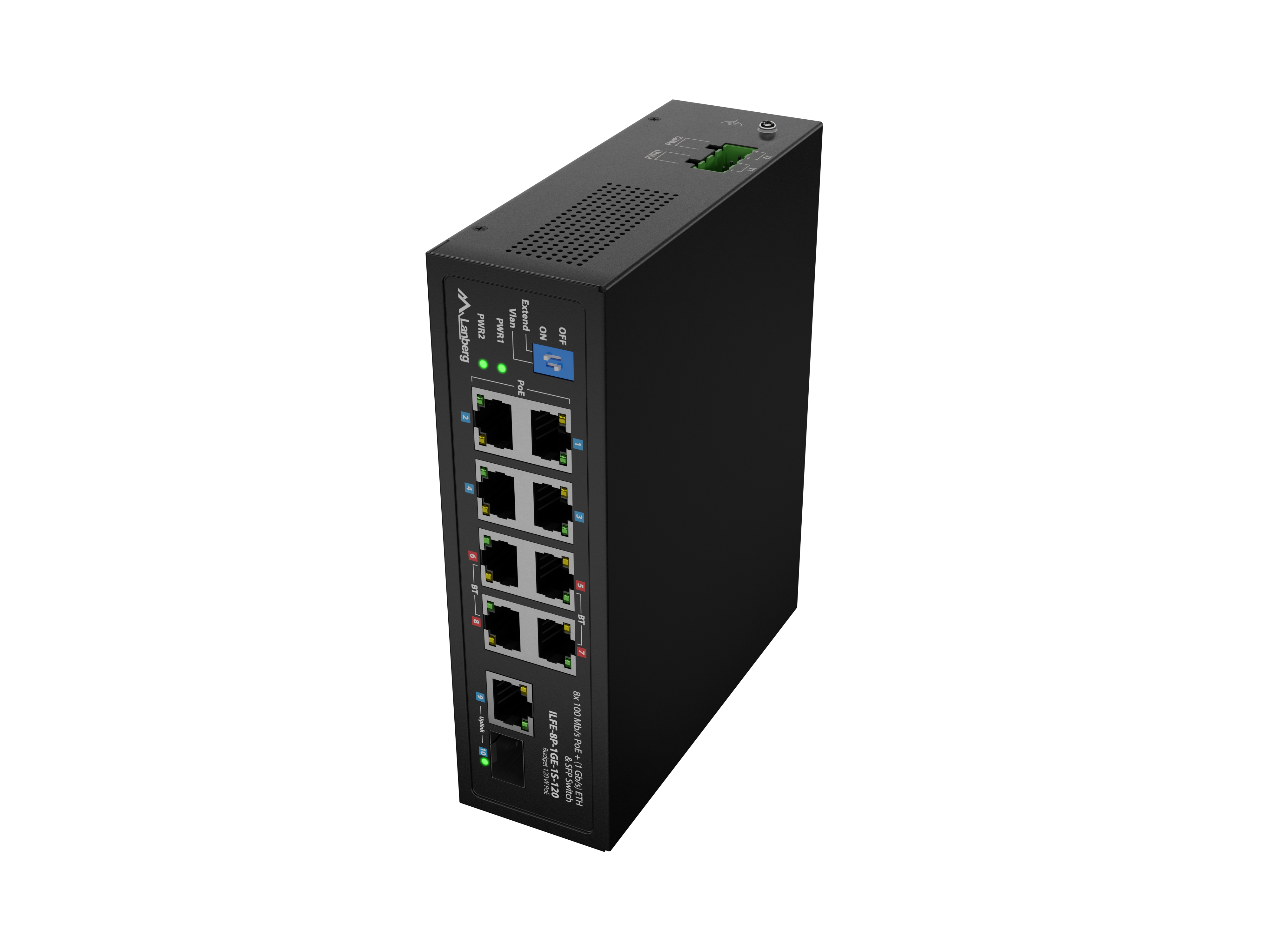 SWITCH LANBERG ILFE-8P-1GE-1S-120 LIGHT INDUSTRIAL POE 4XBT 4XAT SFP+ETH DIN FAST ETHERNET