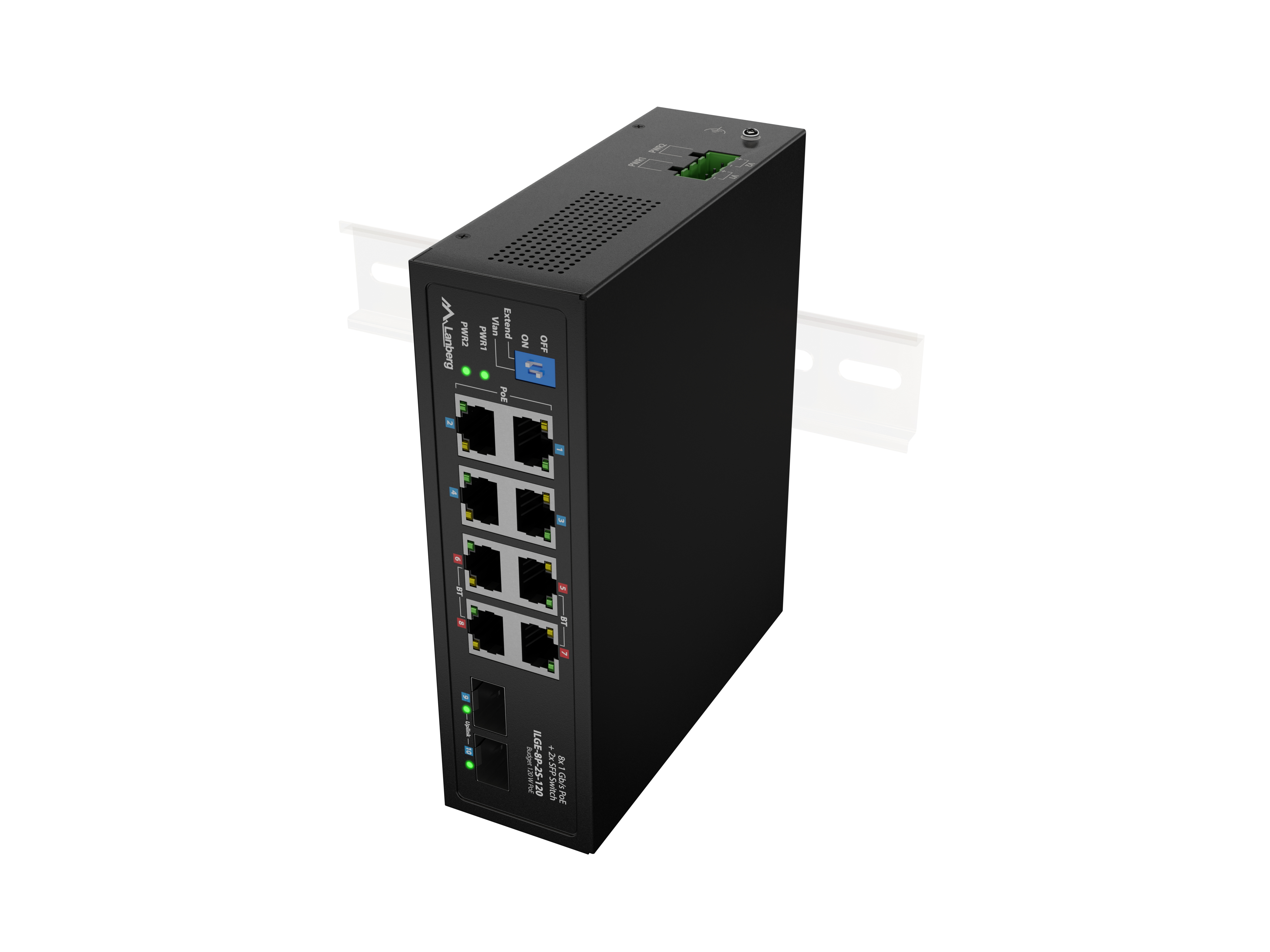 LANBERG ILGE-8P-2S-120 LIGHT INDUSTRIAL POE SWITCH 4XBT 4XAT 2XSFP DIN GIGABIT ETHERNET