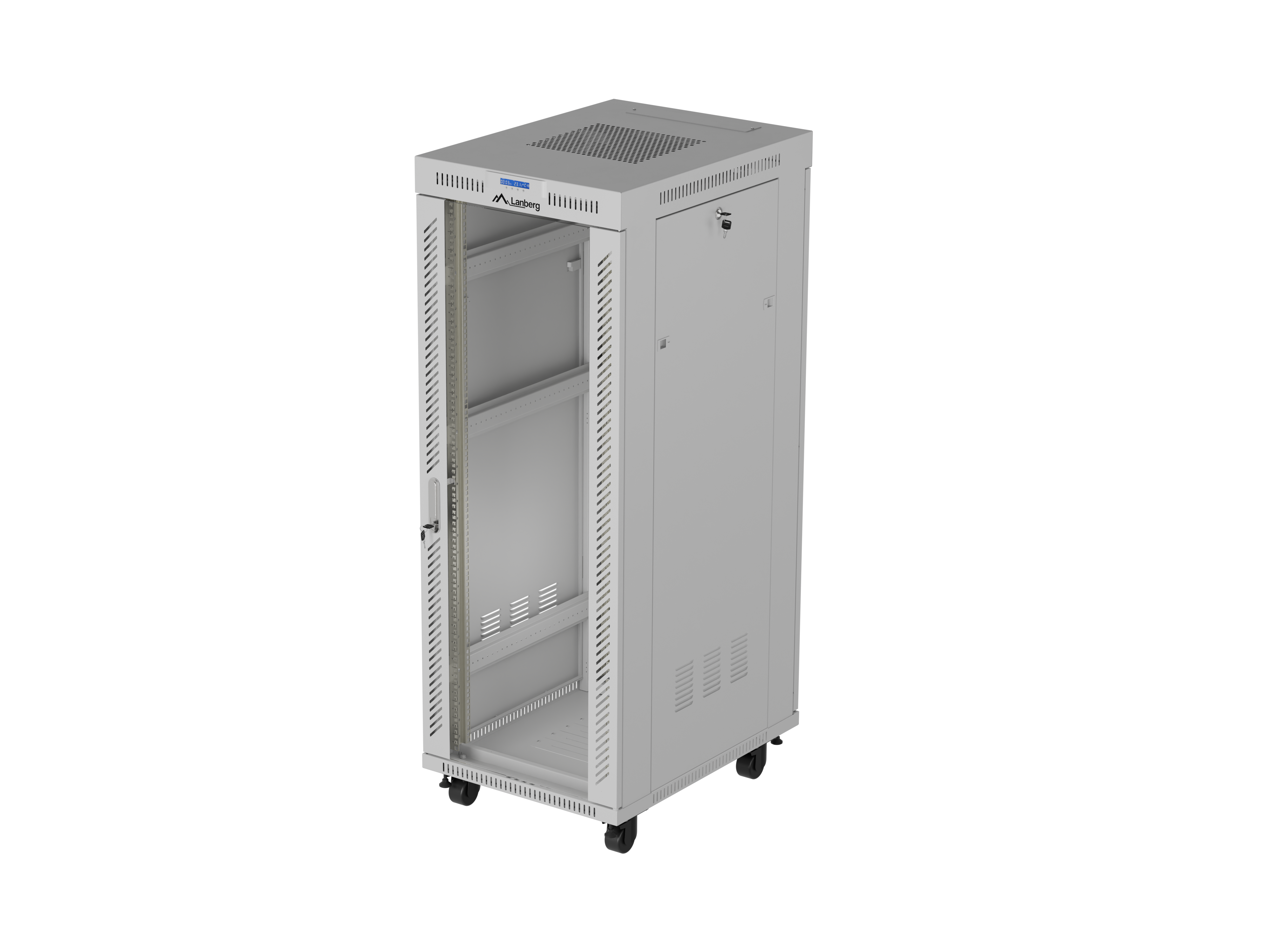 Free-standing rack cabinet 19" 32U 600x800 grey glass door LCD Lanberg (flat pack) V2