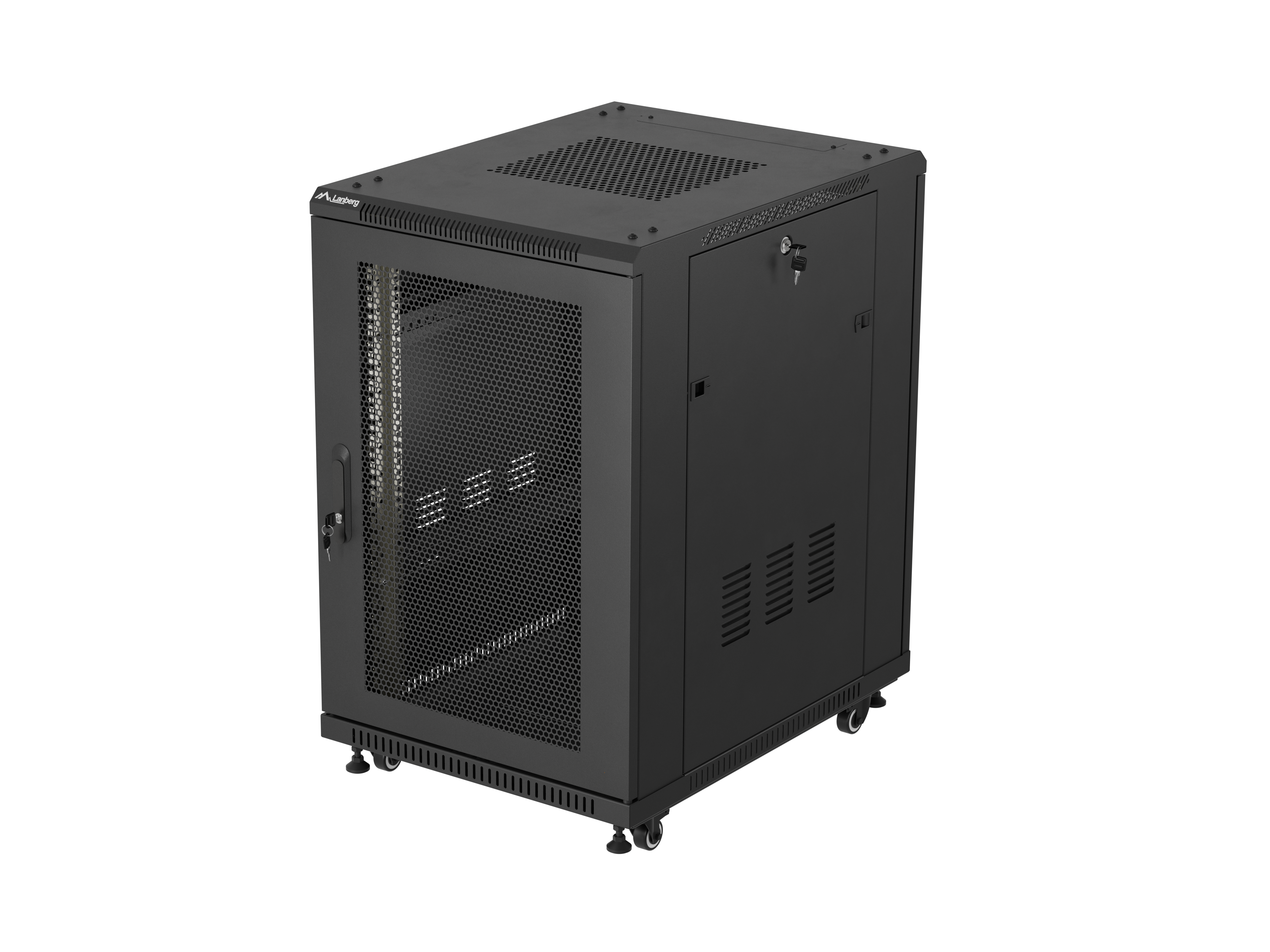 19" 18U 600 × 800 BLACK FLOOR-STANDING RACK CABINET WITH PERFORATED DOOR, LANBERG (FLAT PACK)
