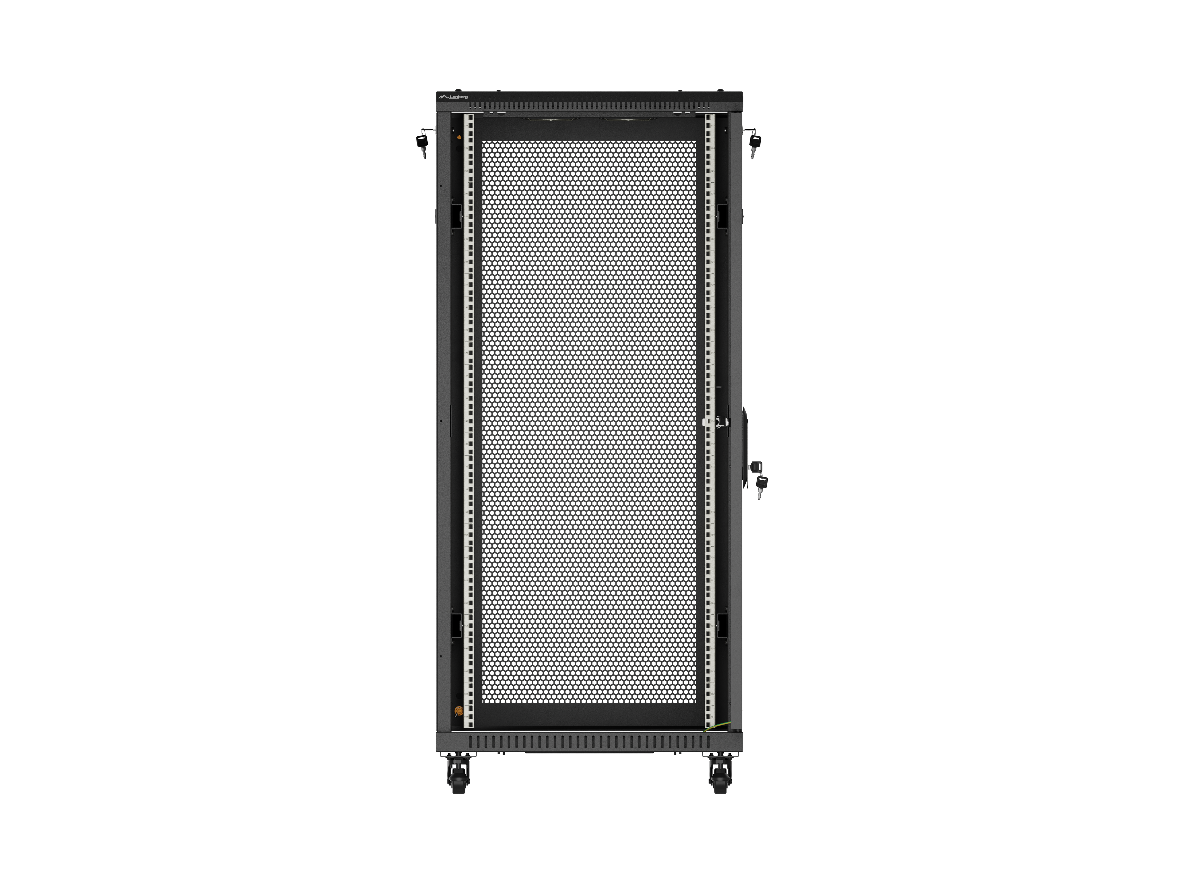 19" 27U 600 × 1000 BLACK FLOOR-STANDING RACK CABINET WITH PERFORATED DOOR, LANBERG (FLAT PACK)