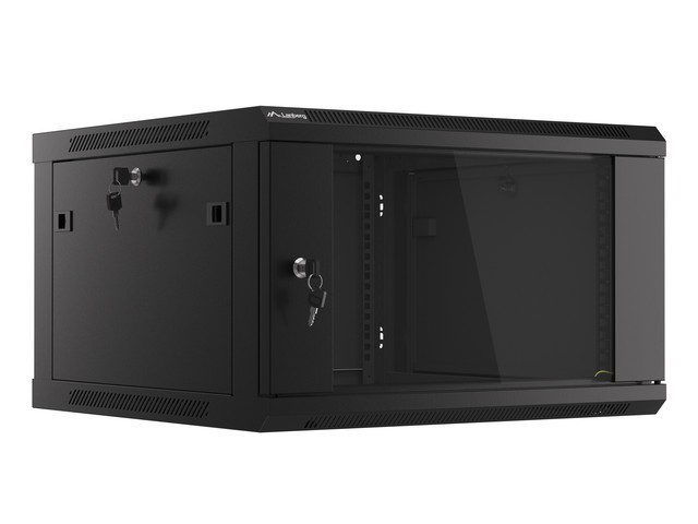 RACK CABINET 19" WALL-MOUNT 6U/600X600 (FLAT PACK) WITH GLASS DOOR BLACK LANBERG V2