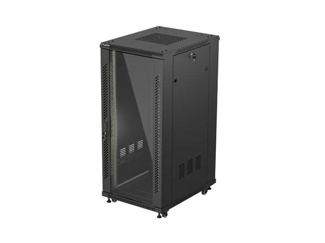 RACK CABINET 19" FREE-STANDING 27U/600X800 (FLAT PACK) WITH GLASS DOOR BLACK LANBERG