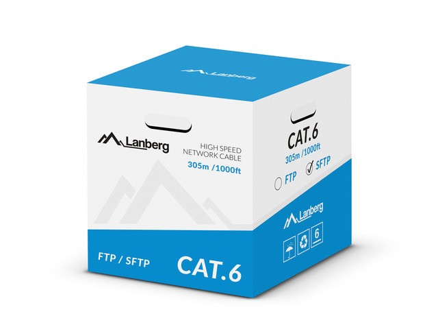 LAN CABLE CAT.6 SFTP 305M SOLID CU GREY CPR + FLUKE PASSED LANBERG