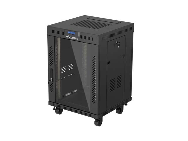 RACK CABINET 19" FREE-STANDING 15U/600X600 (FLAT PACK) WITH GLASS DOOR LCD BLACK LANBERG V2