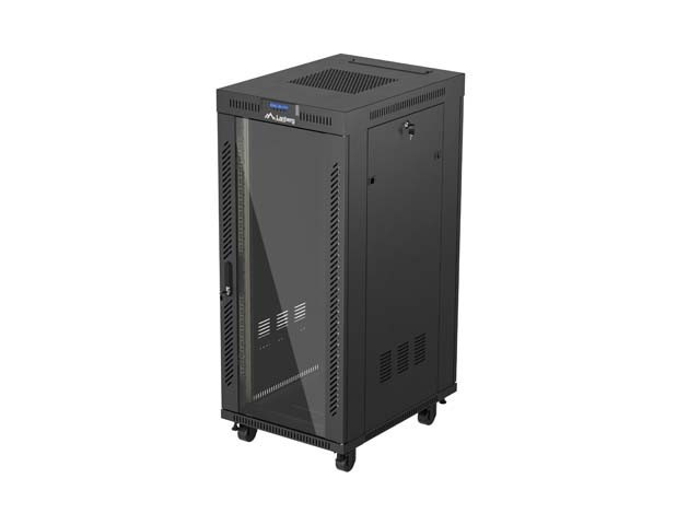 RACK CABINET 19" FREE-STANDING 27U/600X800 (FLAT PACK) WITH GLASS DOOR LCD BLACK LANBERG V2