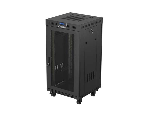 RACK CABINET 19" FREE-STANDING 22U/600X600 (FLAT PACK) WITH MESH DOOR LCD BLACK LANBERG V2