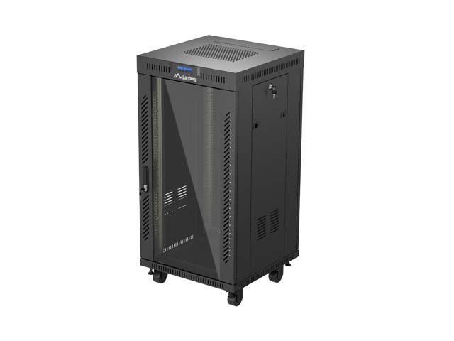 RACK CABINET 19" FREE-STANDING 22U/600X600 (FLAT PACK) WITH GLASS DOOR LCD BLACK LANBERG V2