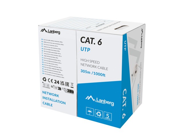 LAN CABLE CAT.6 305M SOLID CCA GREY FLUKE PASSED LANBERG