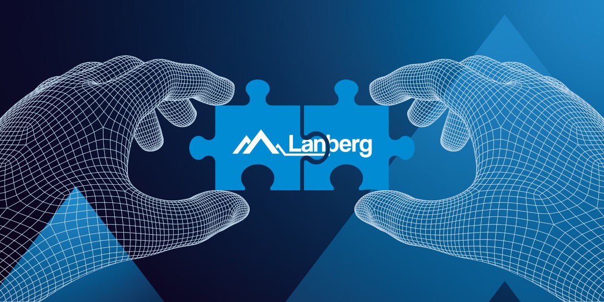 Main graphic – hands connecting two puzzle pieces featuring the Lanberg logo